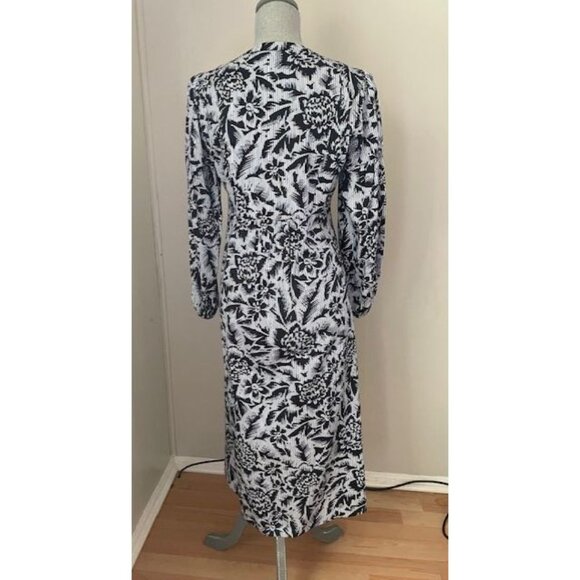 Zara Women's Black, Blue & White Long Sleeve V-Neck Maxi Midi Dress Size S - Picture 2 of 4